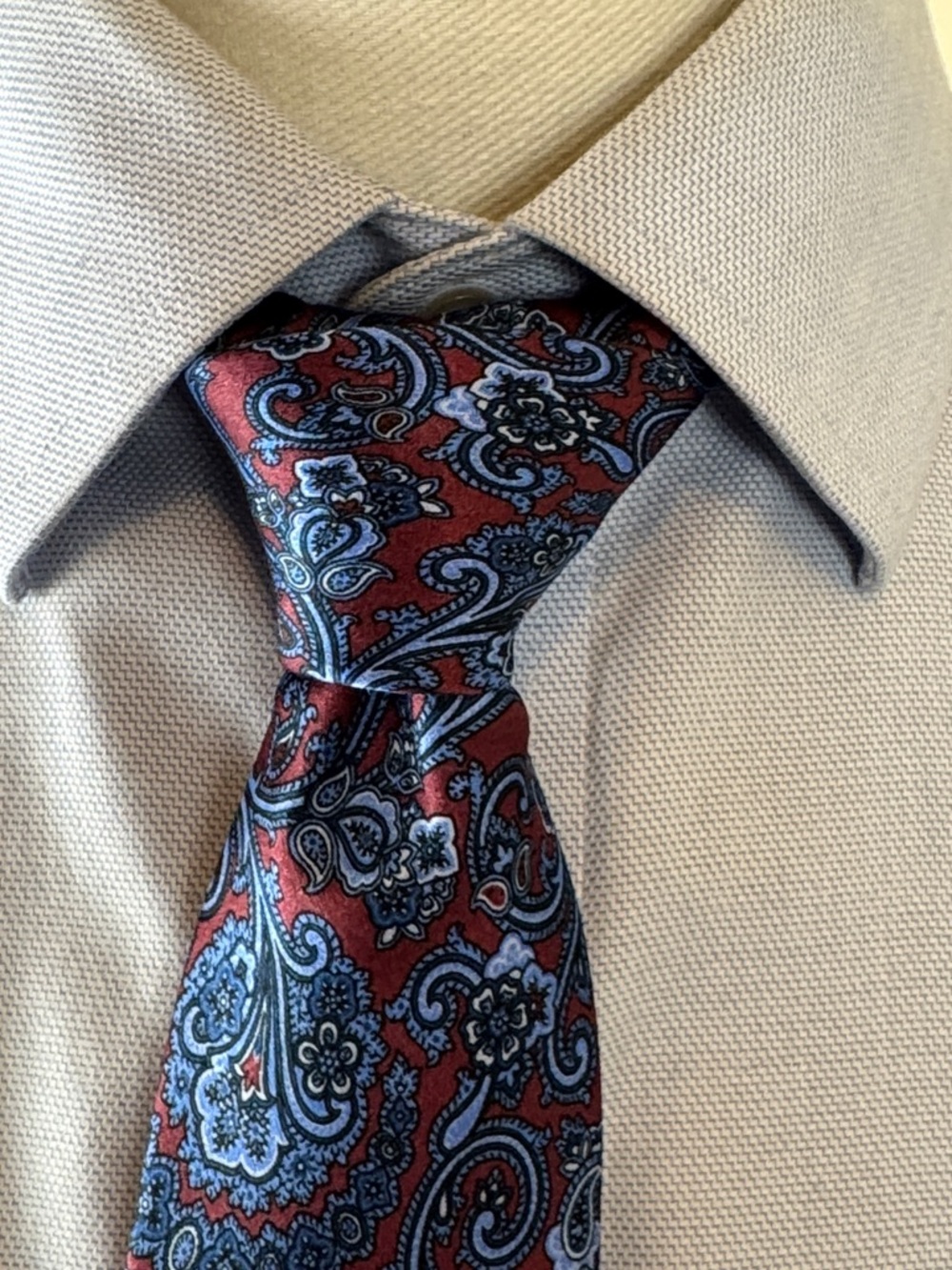 Burma Bibas Men’s Necktie 100% Silk Tie Blue and Red Paisley